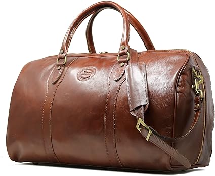 Cenzo Duffle Vecchio Brown Italian Leather Weekender Travel Bag