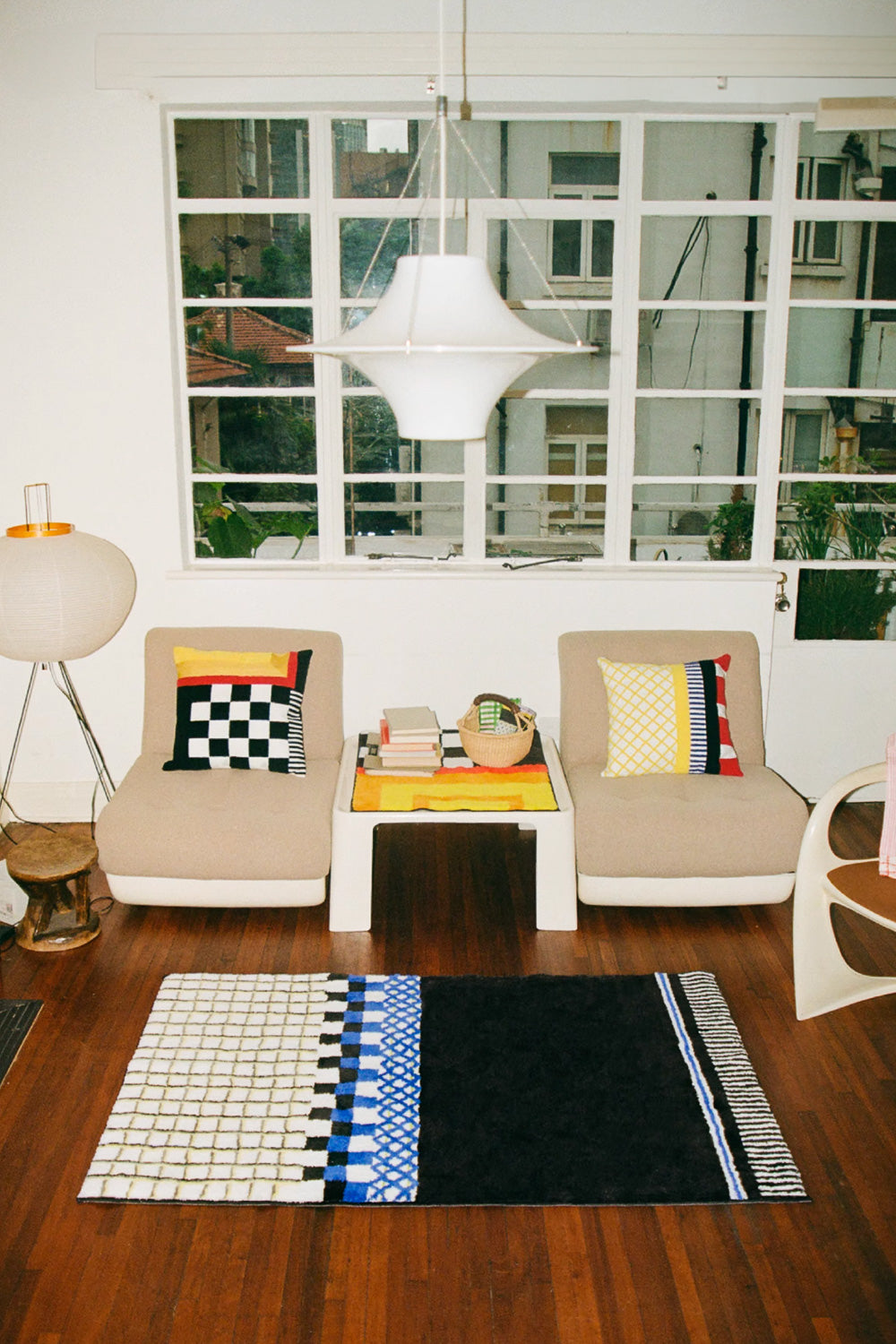 Bauhaus Geometric Blue Black White Colorblock Rug
