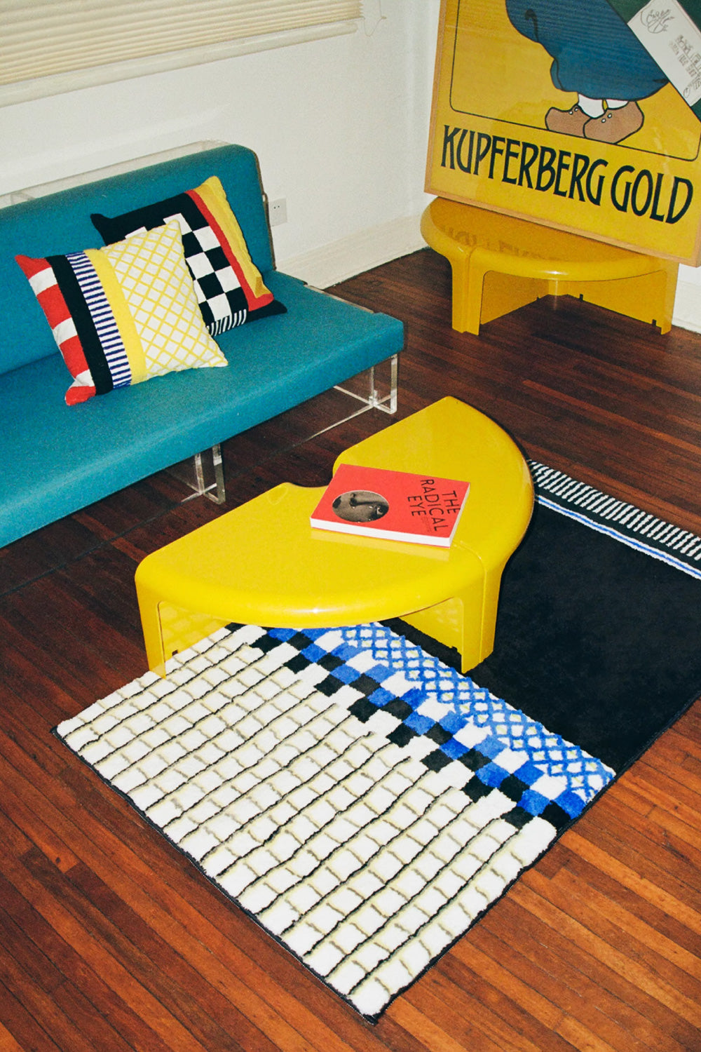 Bauhaus Geometric Blue Black White Colorblock Rug
