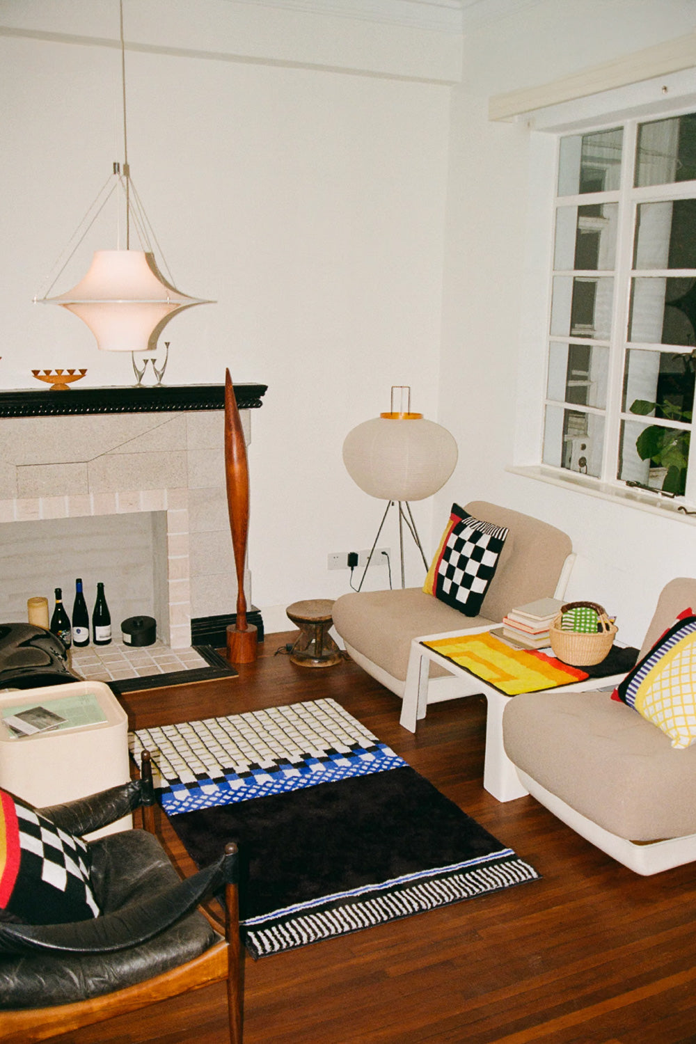 Bauhaus Geometric Blue Black White Colorblock Rug