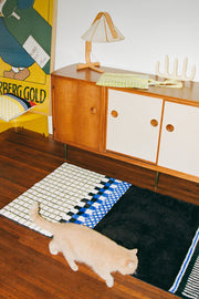 Bauhaus Geometric Blue Black White Colorblock Rug