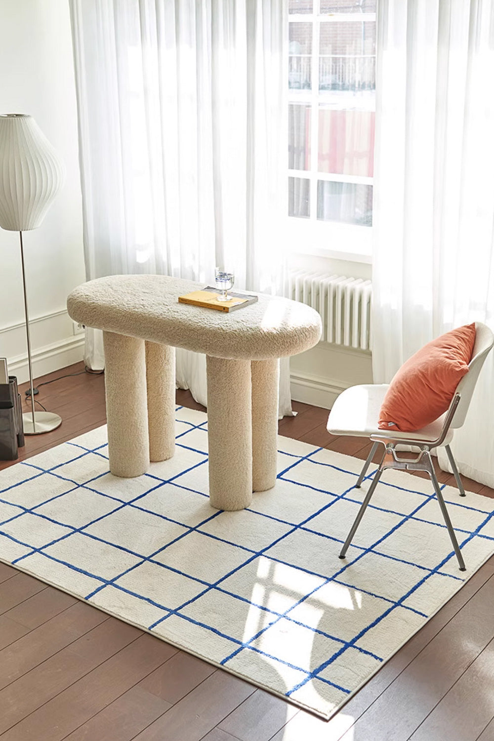 Bauhaus Blue Grid Line Area Rug