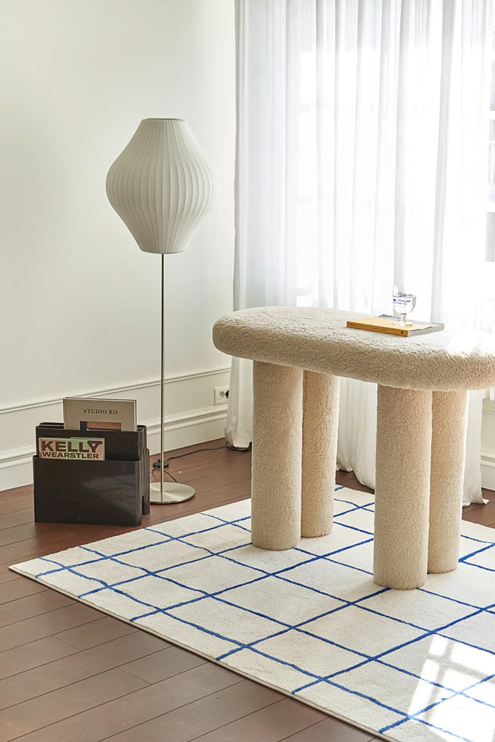 Bauhaus Blue Grid Line Area Rug