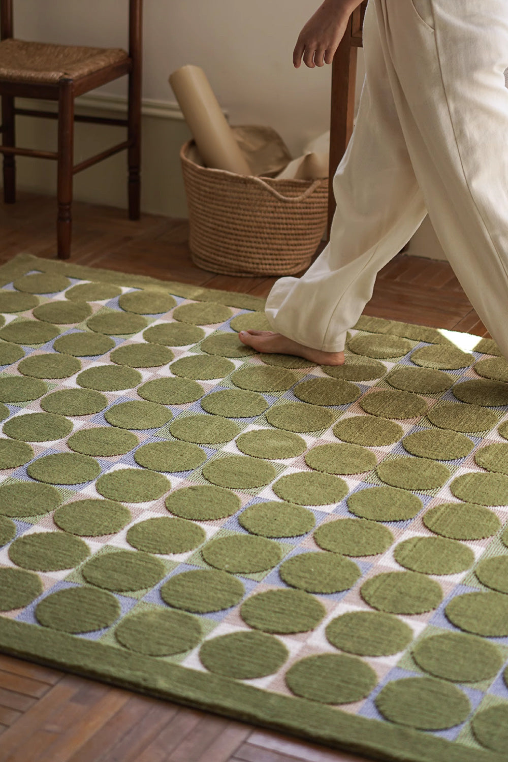 Sequential Olive Green Polka Dot Grid Rug