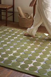 Sequential Olive Green Polka Dot Grid Rug