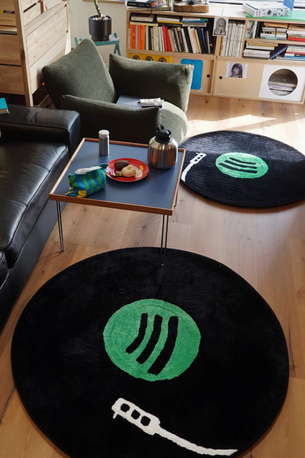 Spotify-Inspired Black Vinyl Round Rug