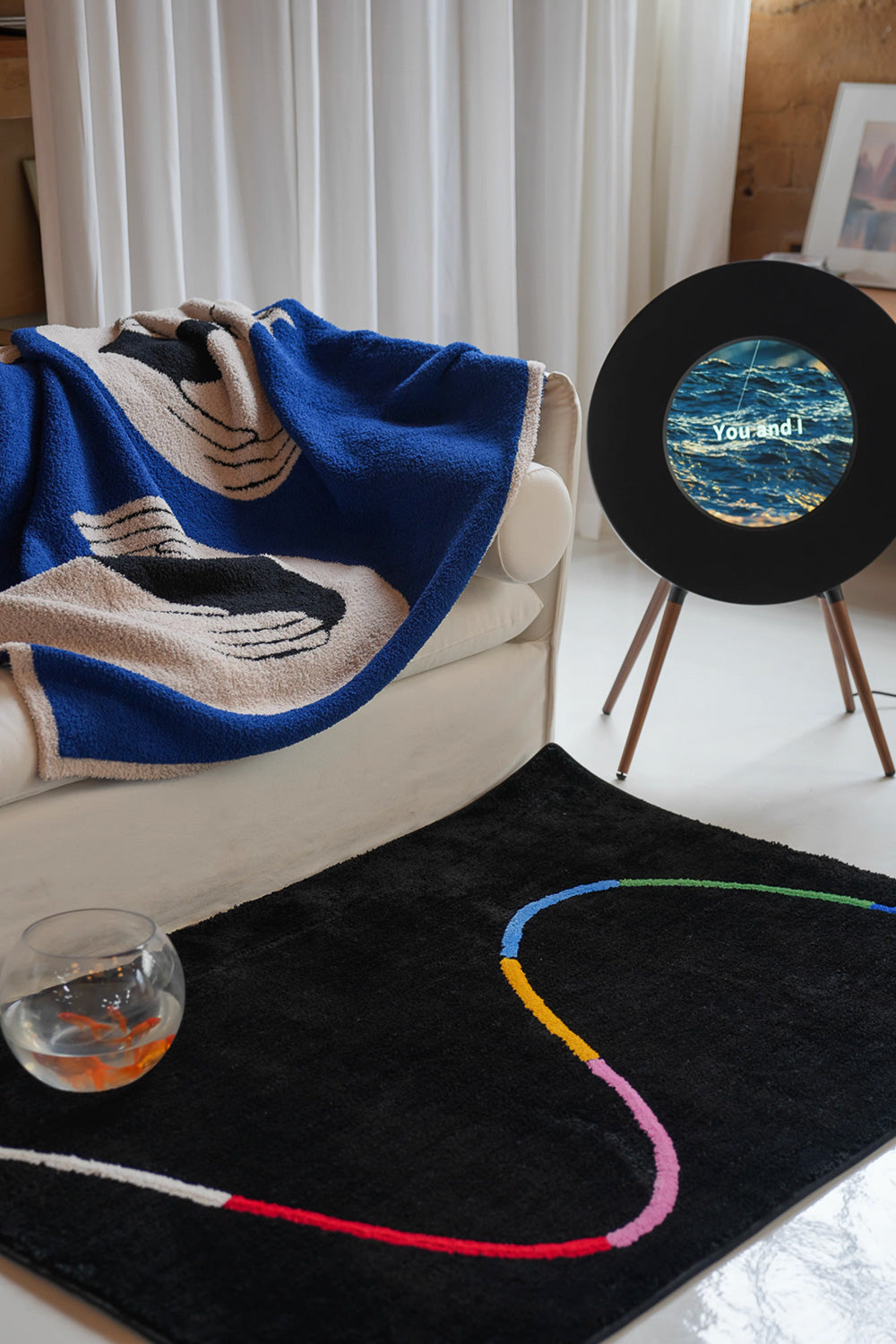 Rainbow Track on Black Rectangular Rug