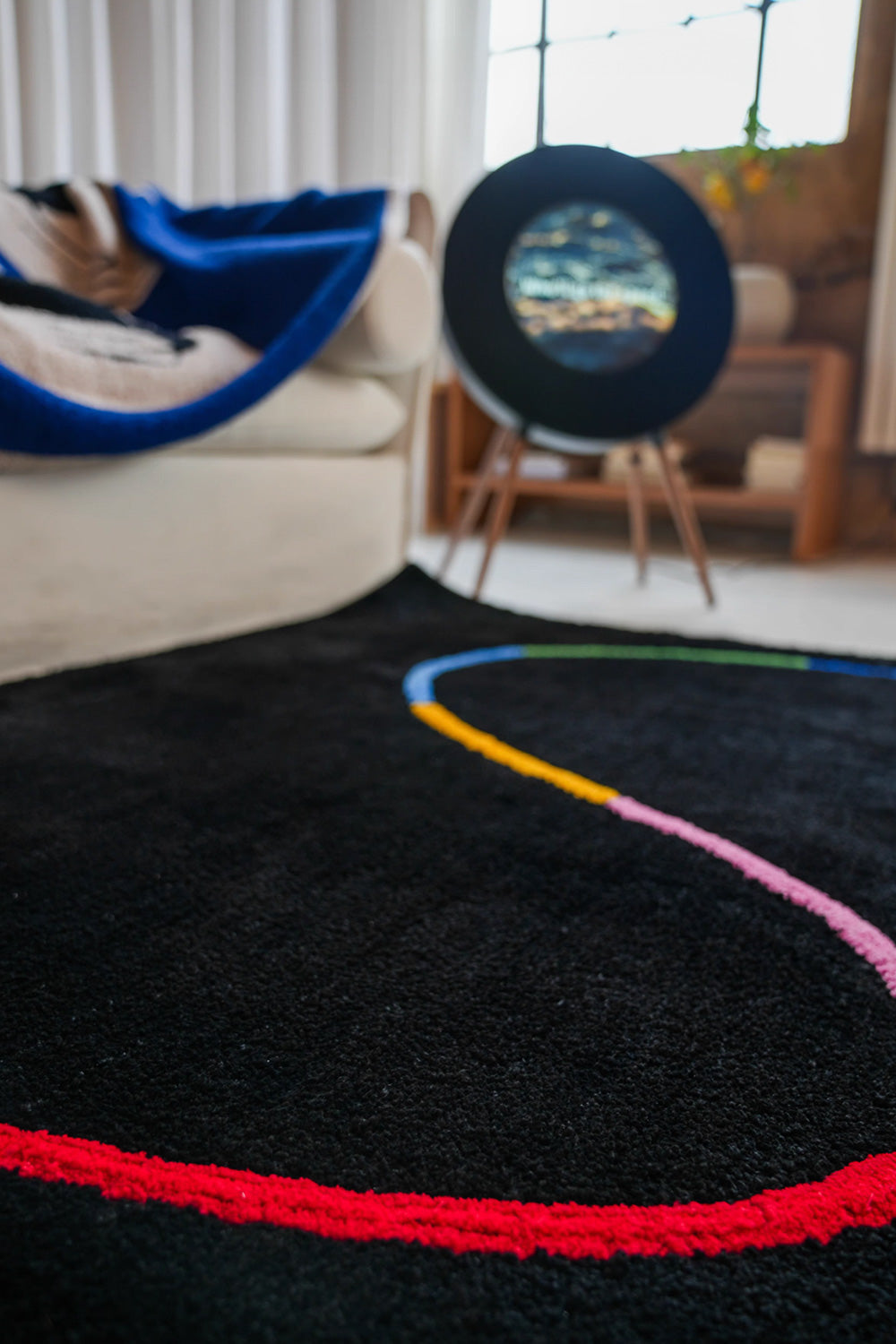 Rainbow Track on Black Rectangular Rug